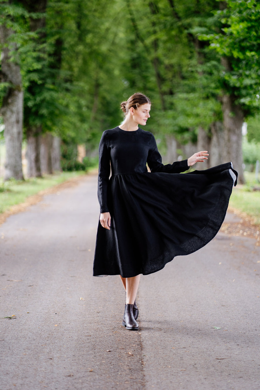 son de flor marie dress long sleeves black pansy