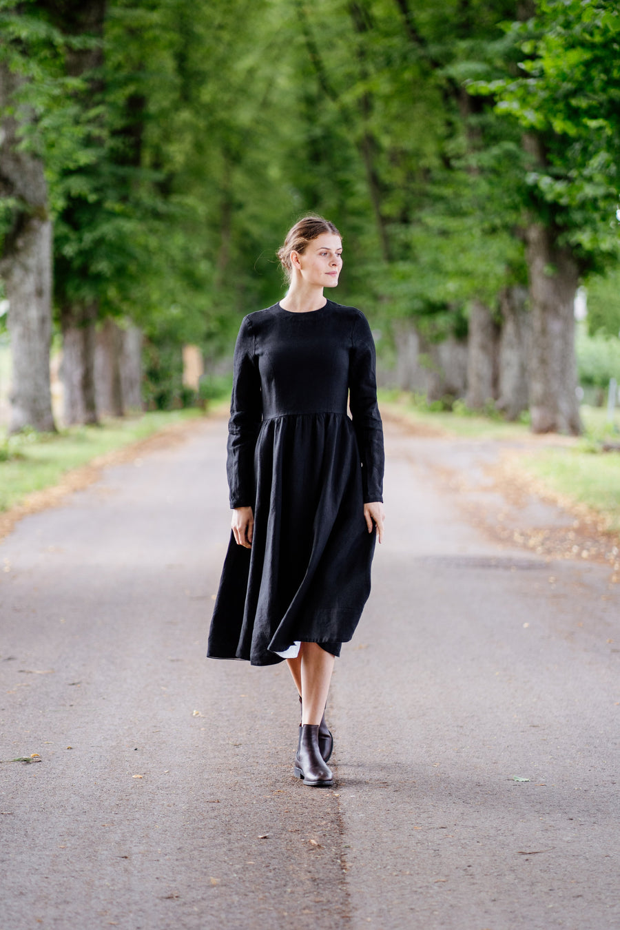 son de flor marie dress long sleeves black pansy