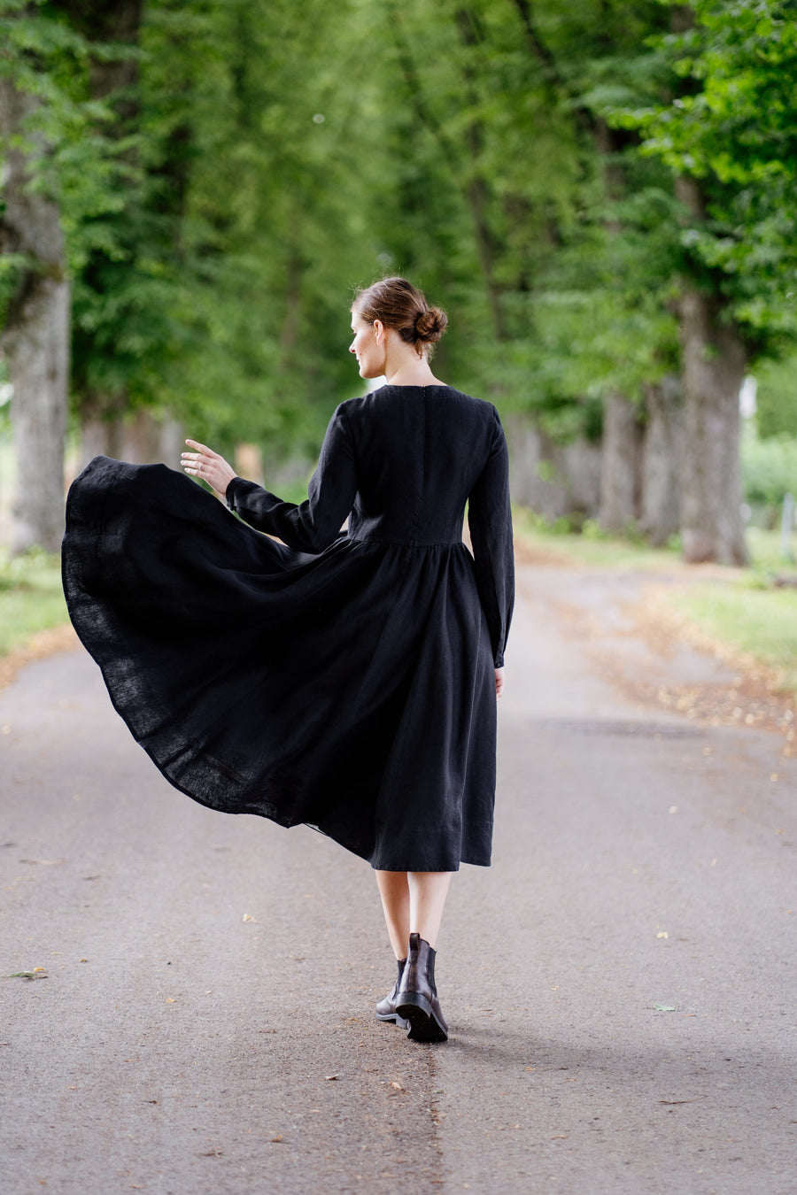 son de flor marie dress long sleeves black pansy