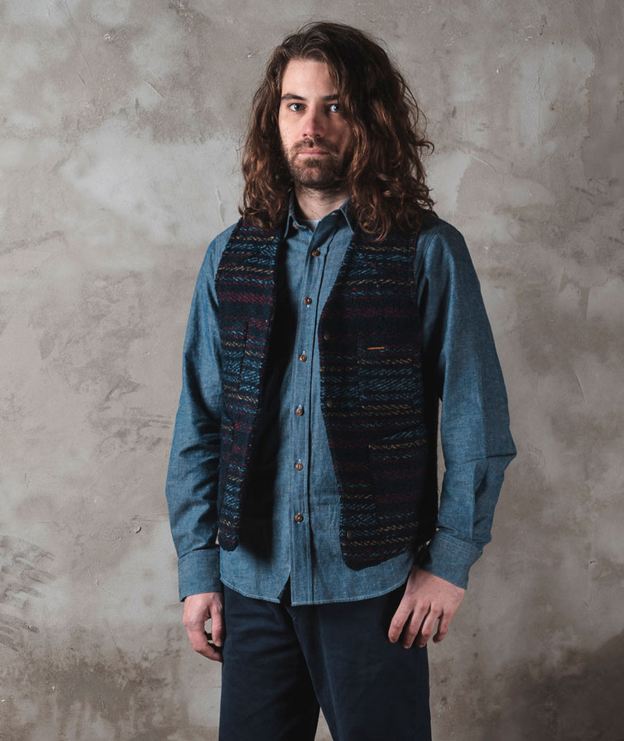 the quartermaster fisherman vest wool blue