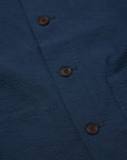 universal works travail shirt navy cotton seersucker (LAST SIZE XLARGE)