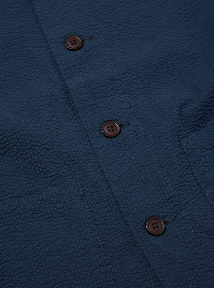 universal works travail shirt navy cotton seersucker (LAST SIZE XLARGE)
