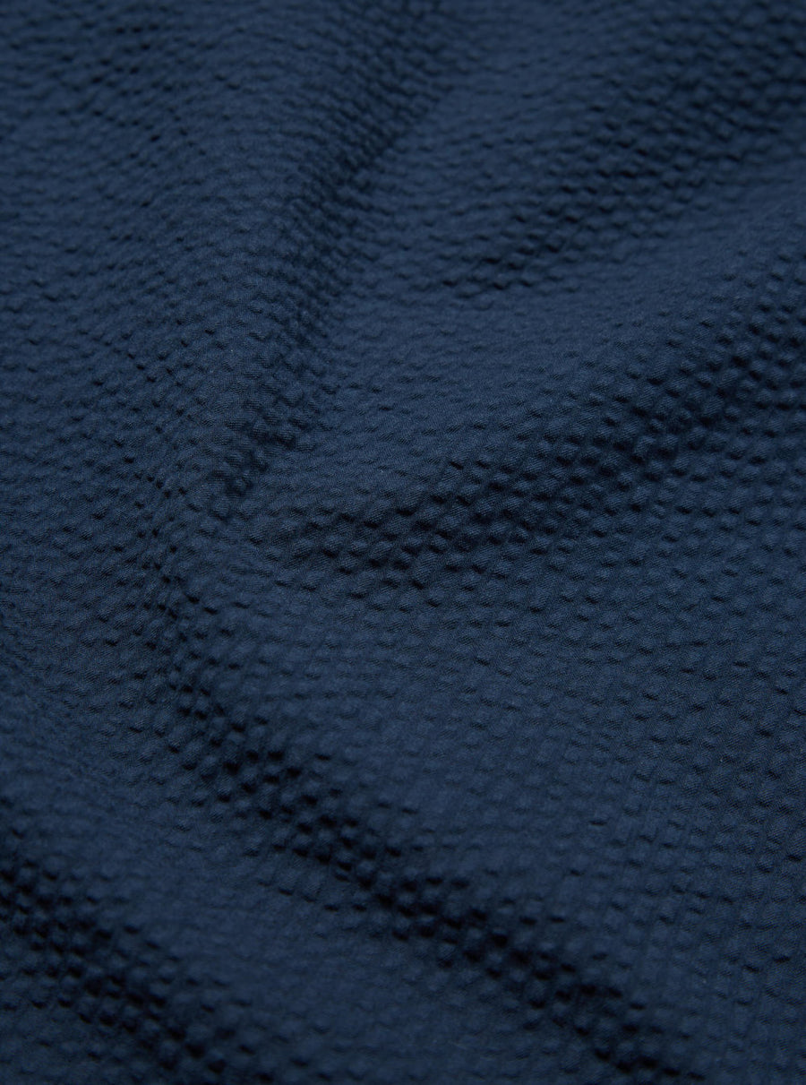 universal works travail shirt navy cotton seersucker (LAST SIZE XLARGE)